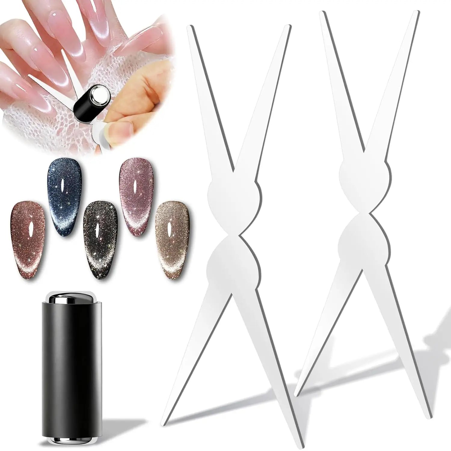 3D Double Headed Nails French Shape Strong Cat Eye Magnet Nail Art Gel Polish Magnetic Effect Manicure Accessories Tools Set