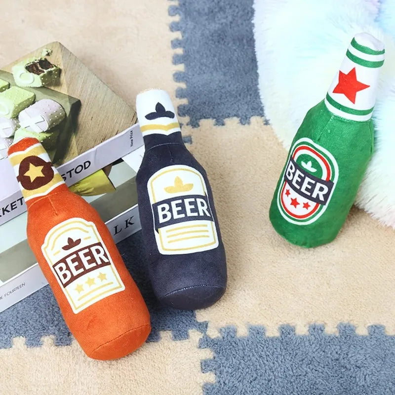 Squeaking Dog Toy Realistic Beer Bottle Shape Interactive Play Bite Resistant Wear Resistant Easy To Clean for Small Medium Dogs