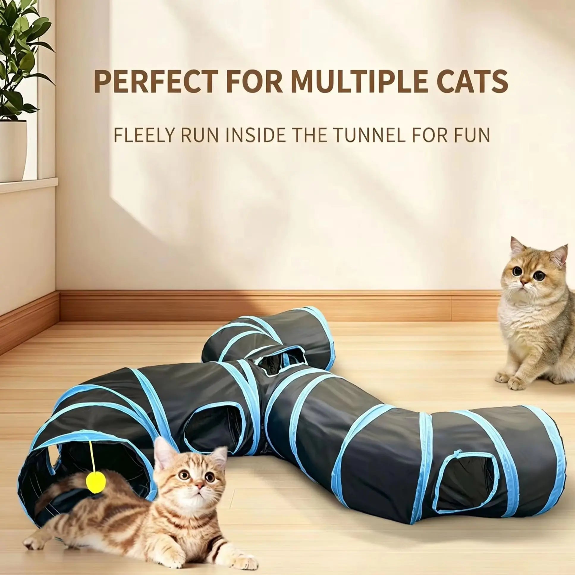 HTMCK New Design Extended Black Three-Way Cat Tunnel Toy, New Shaped Faucet Pet Passage Cat Toy, Rolling Dragon Toy