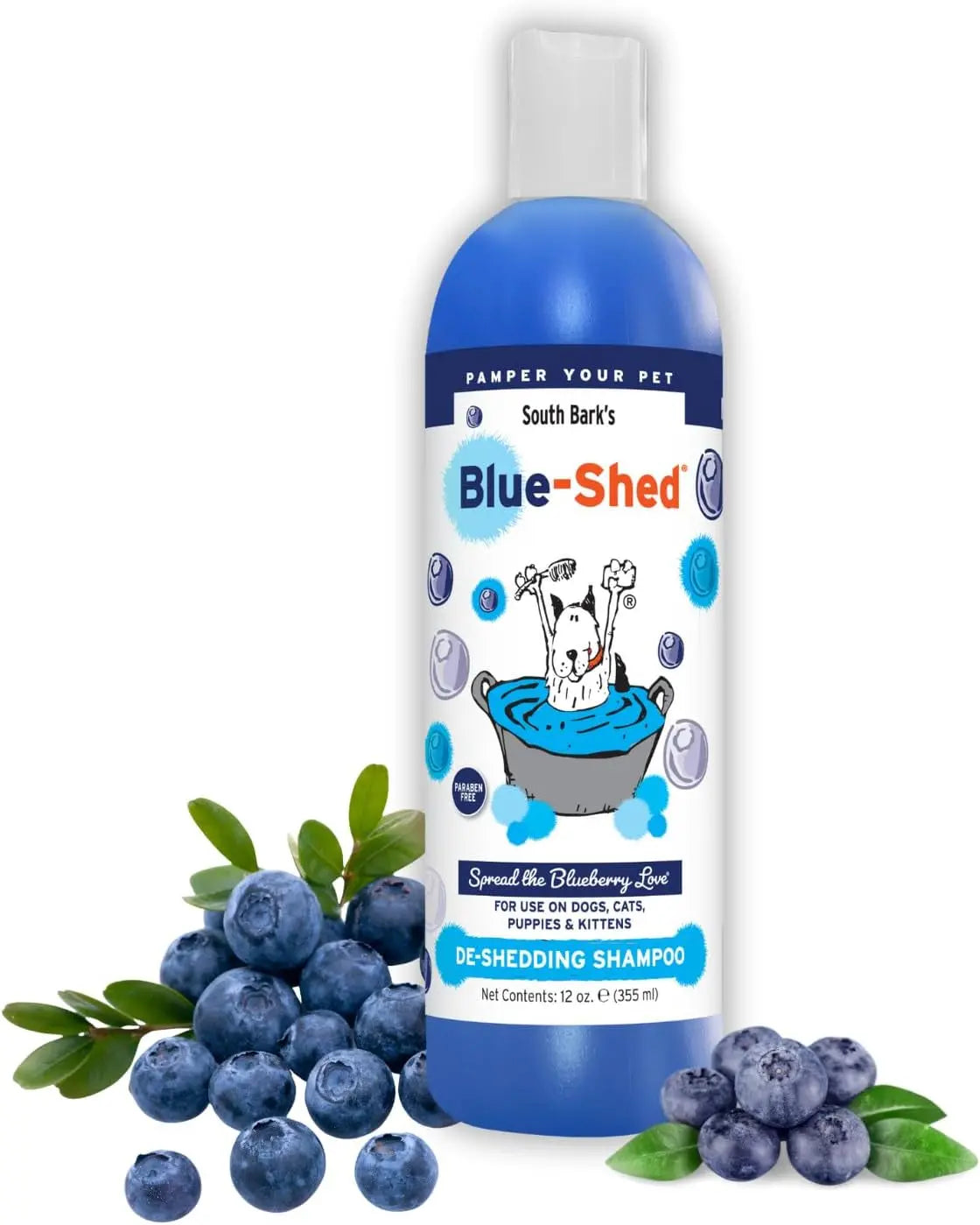 South Bark Blue-Shed Pet Shampoo 12oz – Deshedding & Brightening for Dogs & Cats