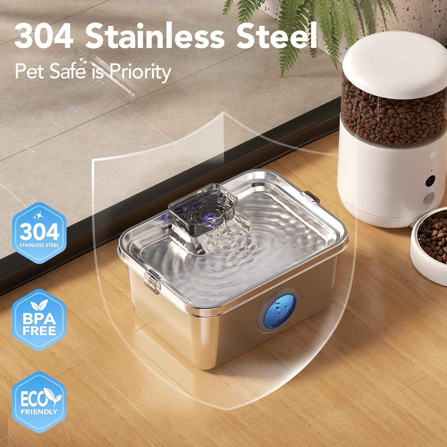 Stainless Steel 3 Gallon Pet Water Fountain Ultra Quiet Smart Pump Multi Pet