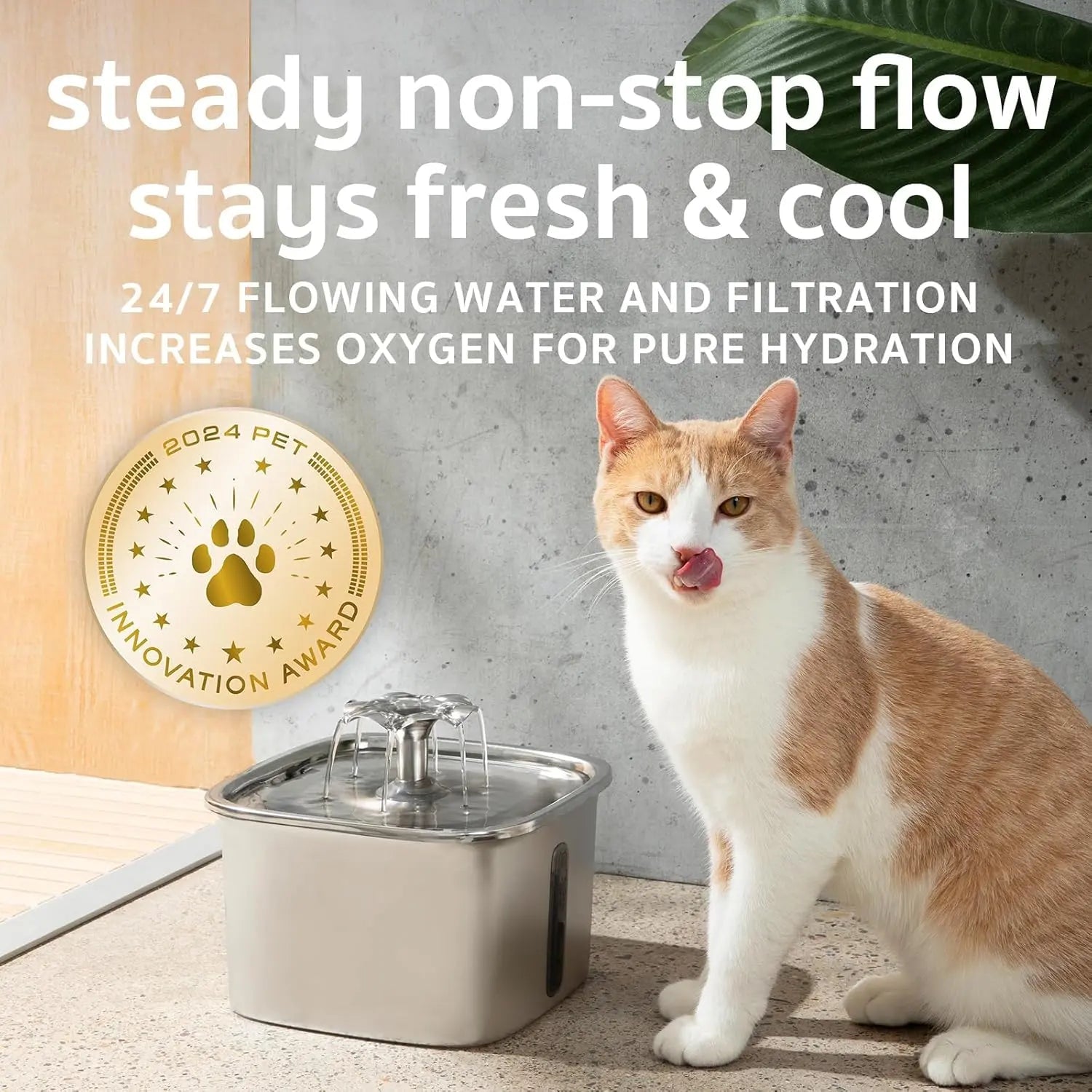 Stainless Steel Cat Water Fountain 95oz with 5-Stage Filtration & LED