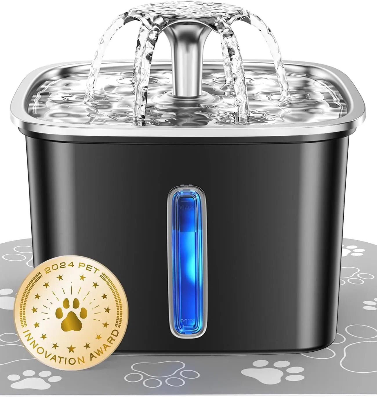 Stainless Steel Cat Water Fountain 95oz with 5-Stage Filtration & LED