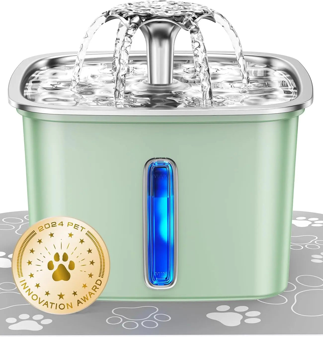 Stainless Steel Cat Water Fountain 95oz with 5-Stage Filtration & LED
