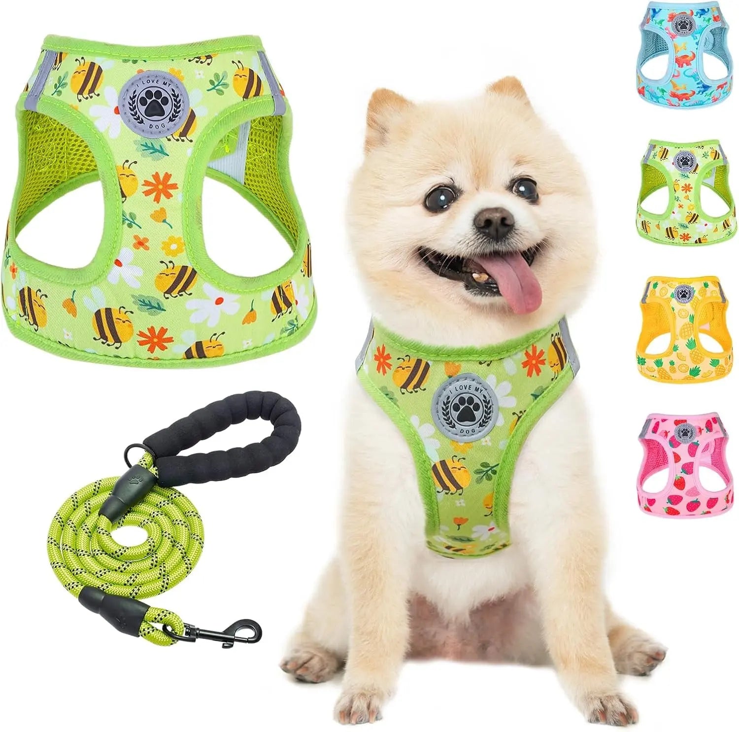 Step-In Dog Harness & Leash Set in Various Patterns – Reflective No Pull (XS- XL)