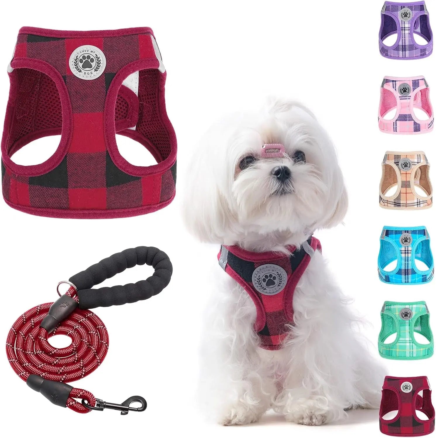 Step-In Dog Harness & Leash Set in Various Patterns – Reflective No Pull (XS- XL)