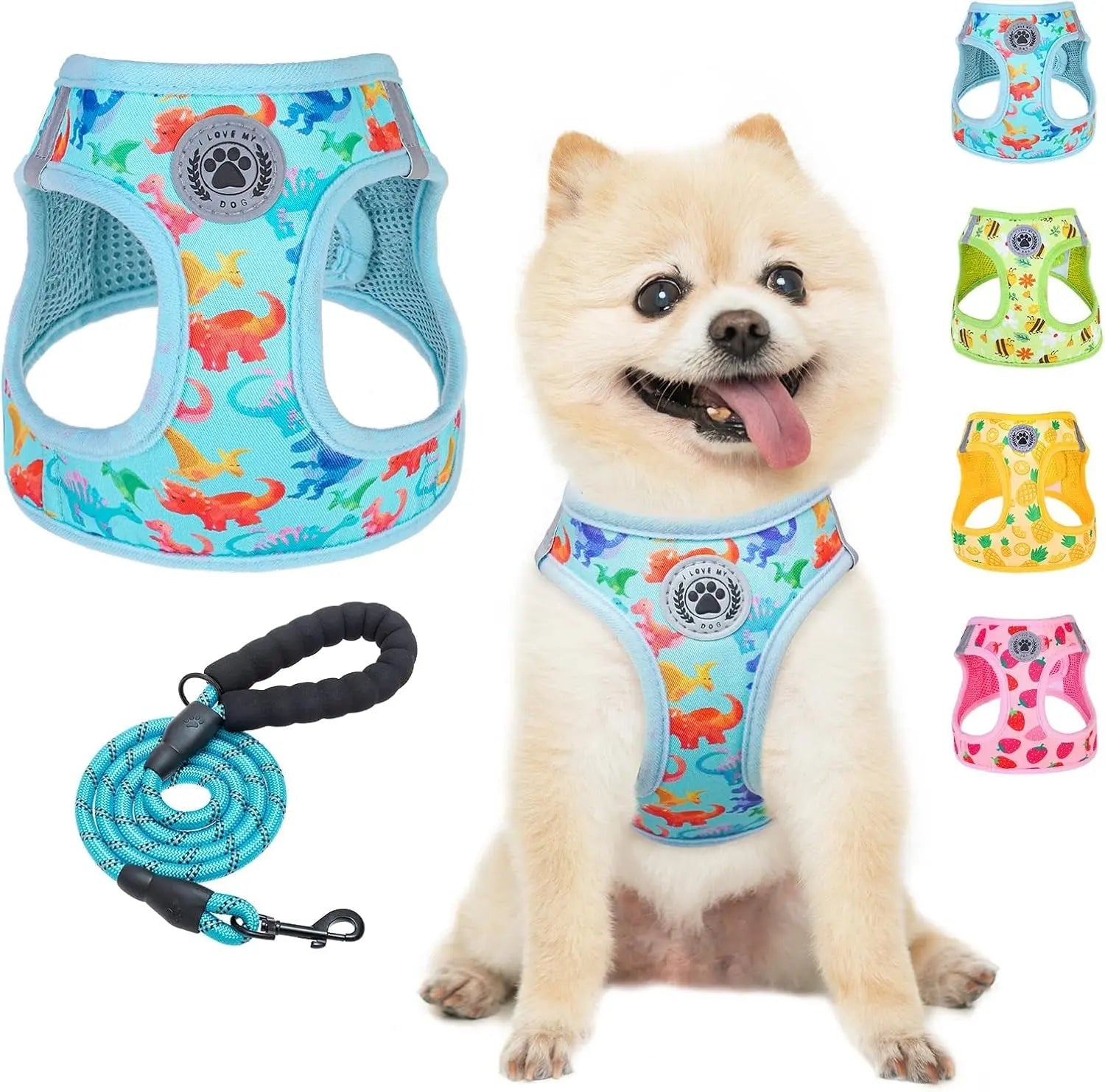 Step-In Dog Harness & Leash Set in Various Patterns – Reflective No Pull (XS- XL)