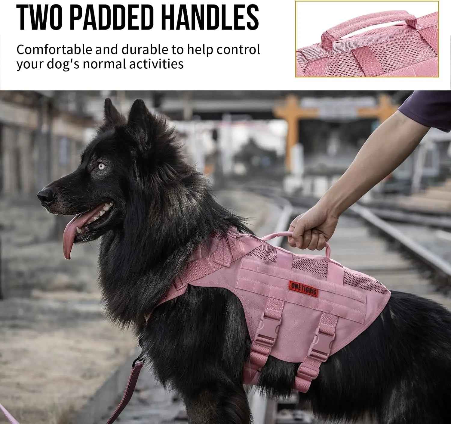 Tactical No-Pull Dog Harness – Mesh MOLLE Vest with Dual Handles
