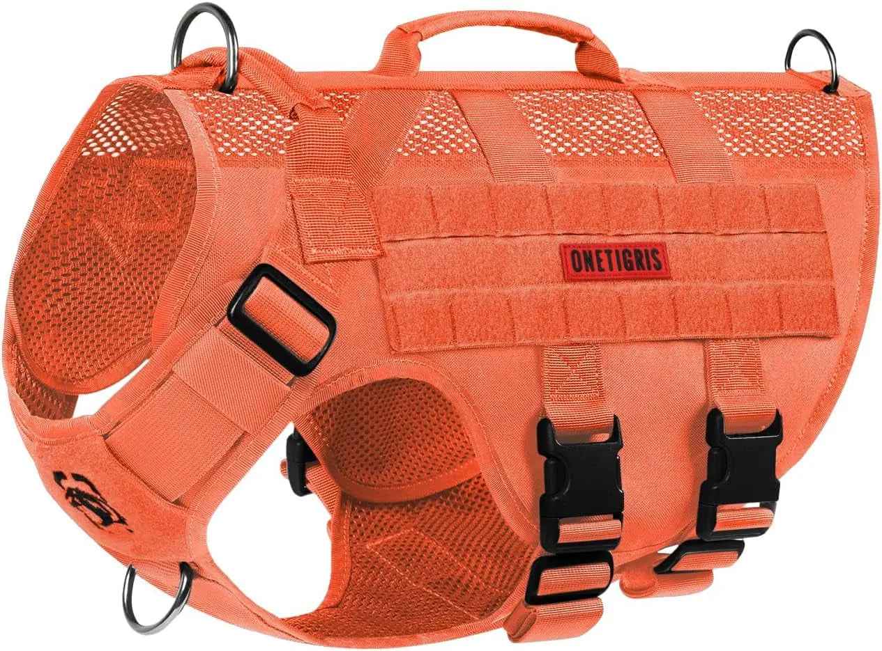 Tactical No-Pull Dog Harness – Mesh MOLLE Vest with Dual Handles