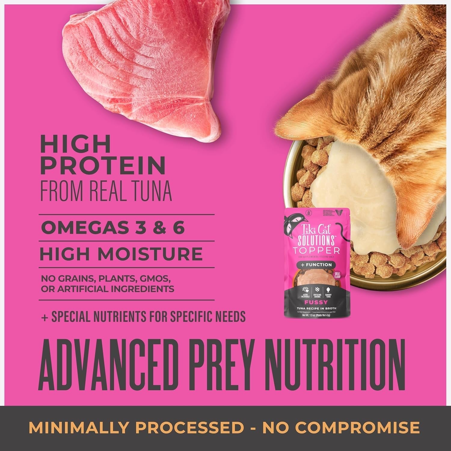 Tiki Cat Solutions Topper Multipack, Fussy, Tuna Recipe in Broth, 1.5 Oz. Pouch (12 Pack)