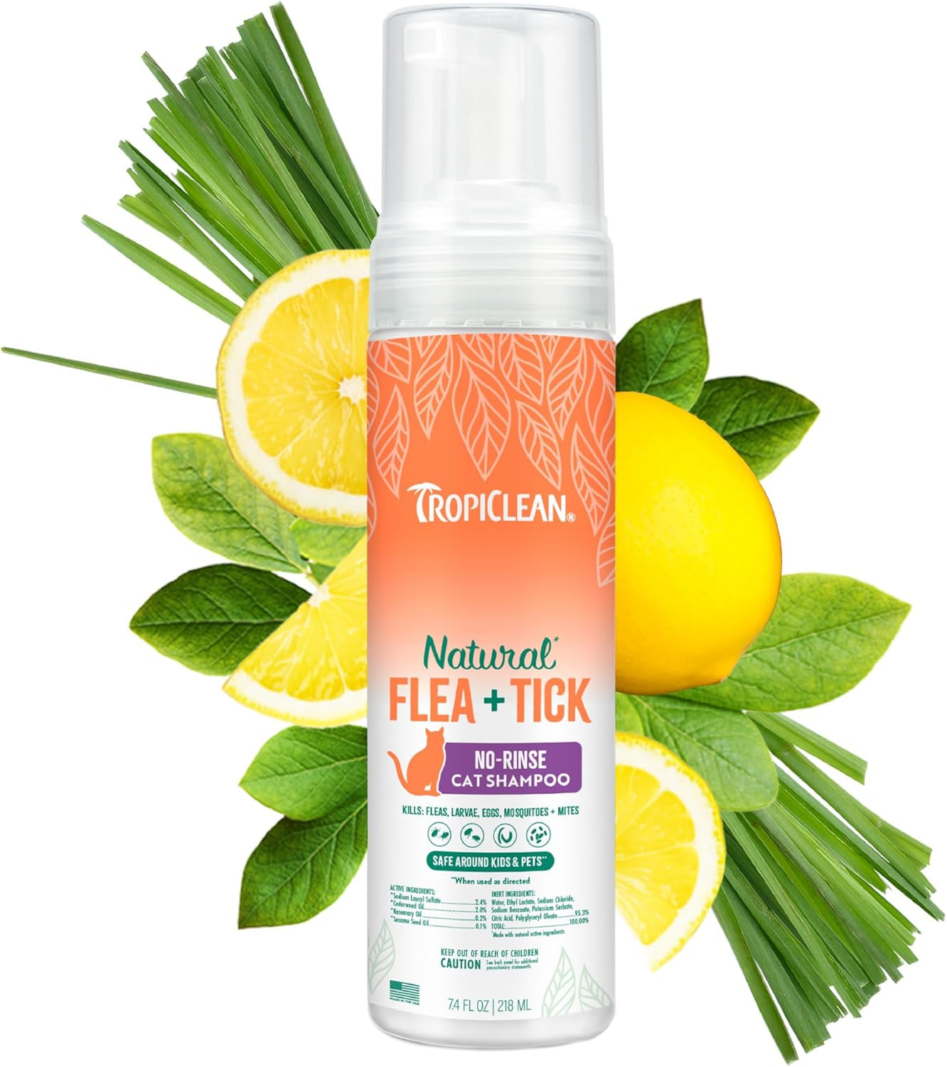 TropiClean Cat Flea Tick Waterless Shampoo Natural Treatment 7.4oz USA