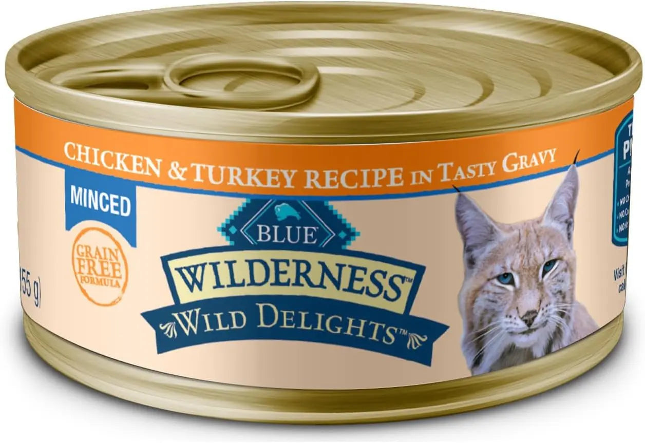Blue Buffalo Wilderness Wild Delights Minced Natural Wet Cat Food, Chicken & Turkey in Tasty