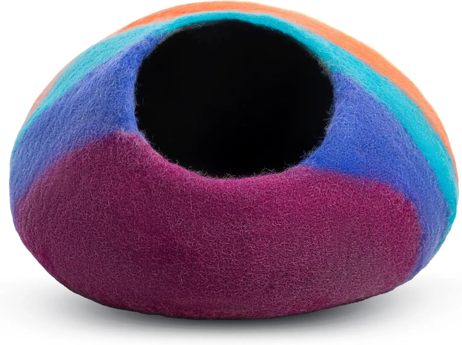 Handmade Merino Wool Cat Cave Bed – Rainbow