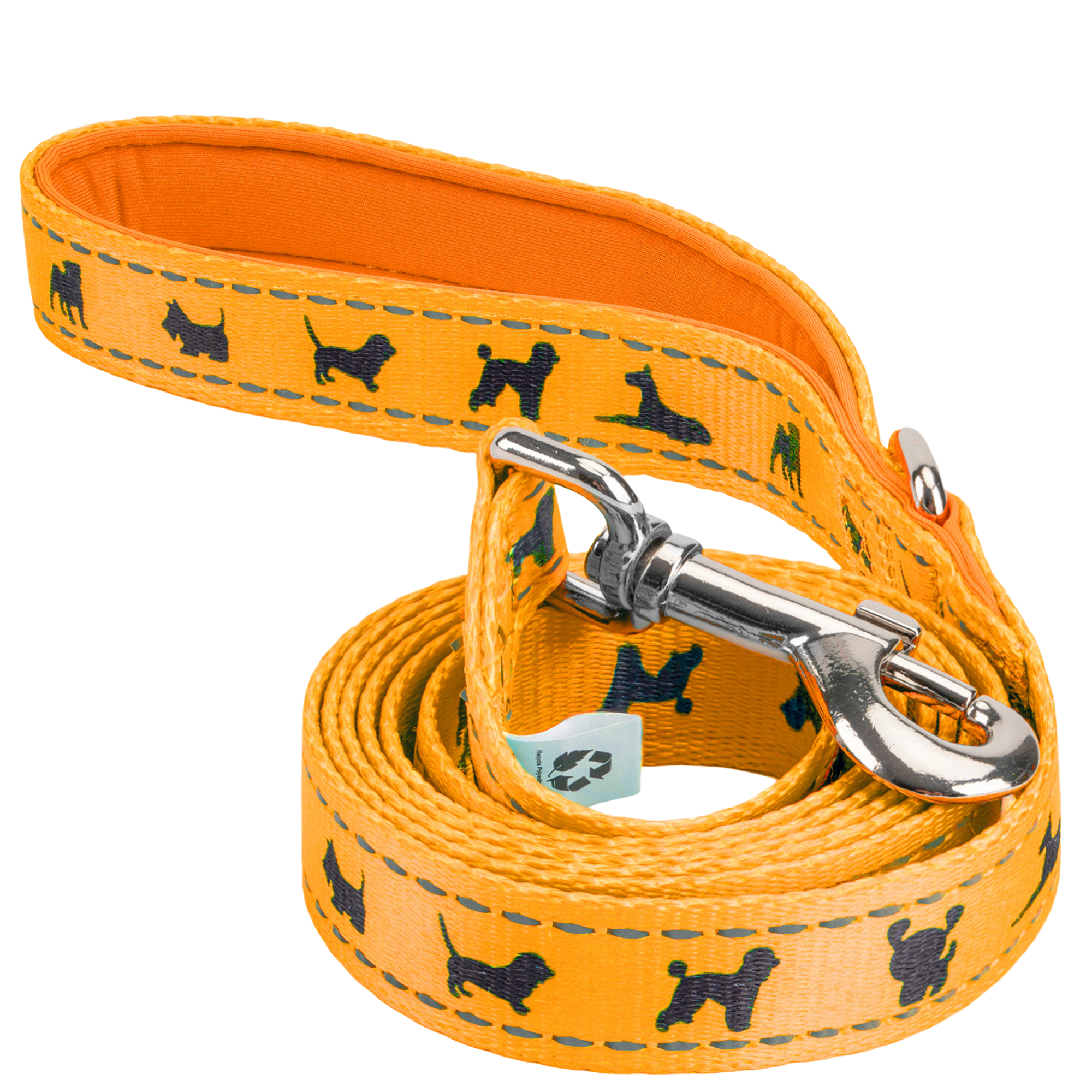 EcoBark Yellow Dog Leash- Padded Comfort Grip Padded Leash Dog Pattern - 4ft, 5ft, and 6ft Leash for Small and Medium Dogs
