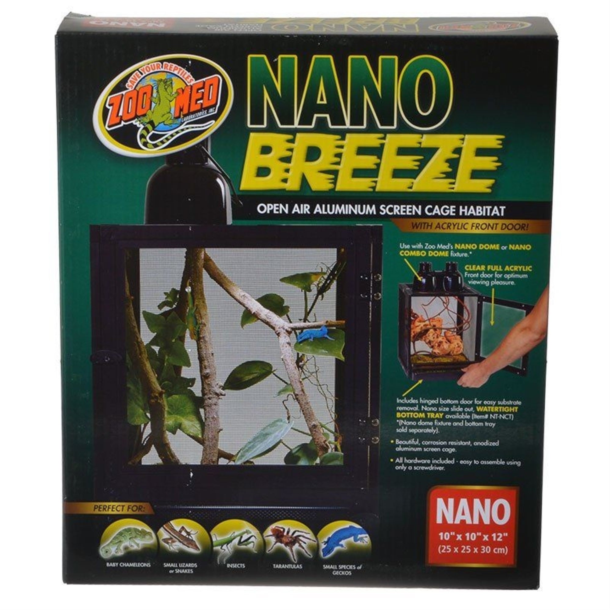 Zoo Med Nano Breeze Aluminum Screen Cage Habitat - 1 Pack (10L x 10W x 12H)