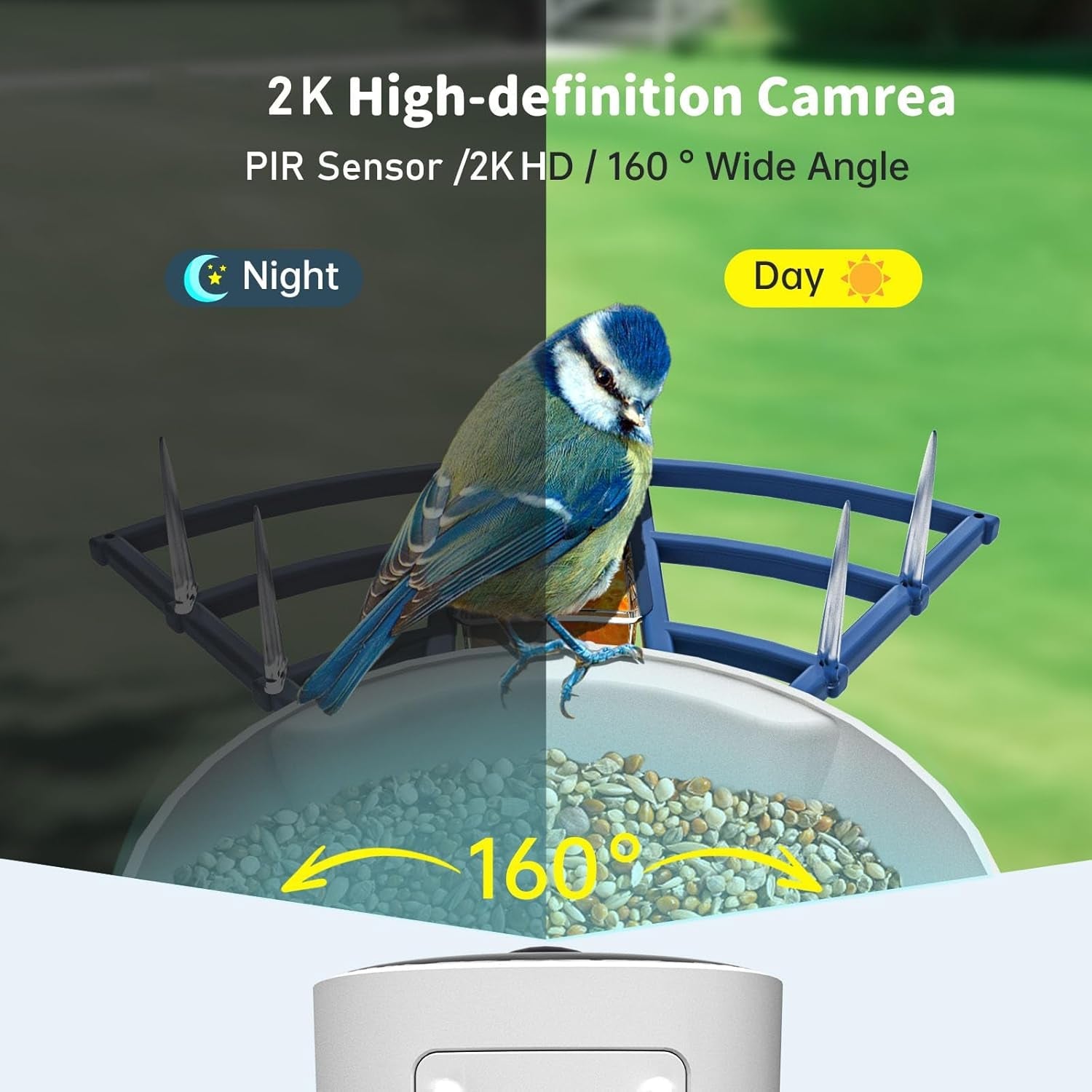 NAVFS Smart Bird Feeder Camera with Solar Panel, 2K Video & AI Bird ID
