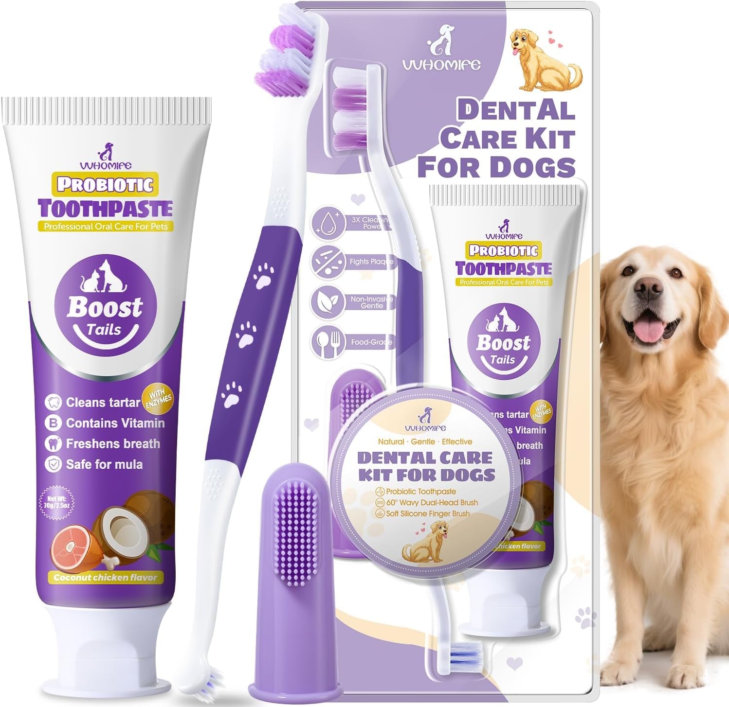 Premium Dog Dental Care Kit Toothpaste Toothbrush Plaque Tartar Control