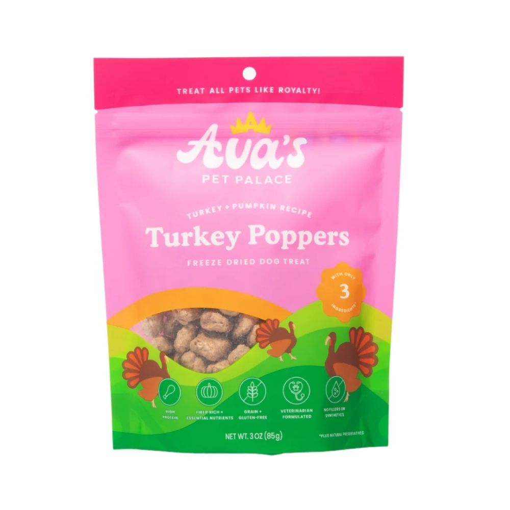 Ava's Pet Palace Freeze-Dried Turkey Poppers Dog Treats, 3 oz