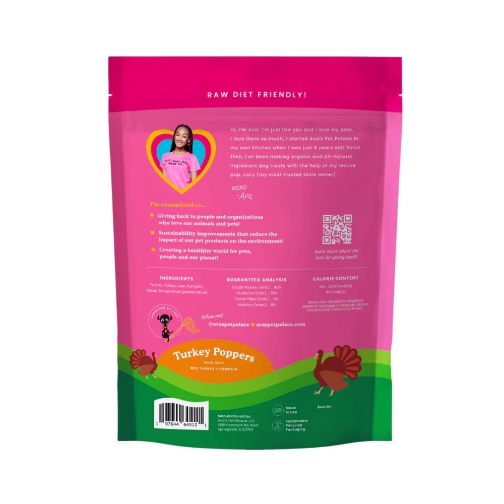 Ava's Pet Palace Freeze-Dried Turkey Poppers Dog Treats, 3 oz