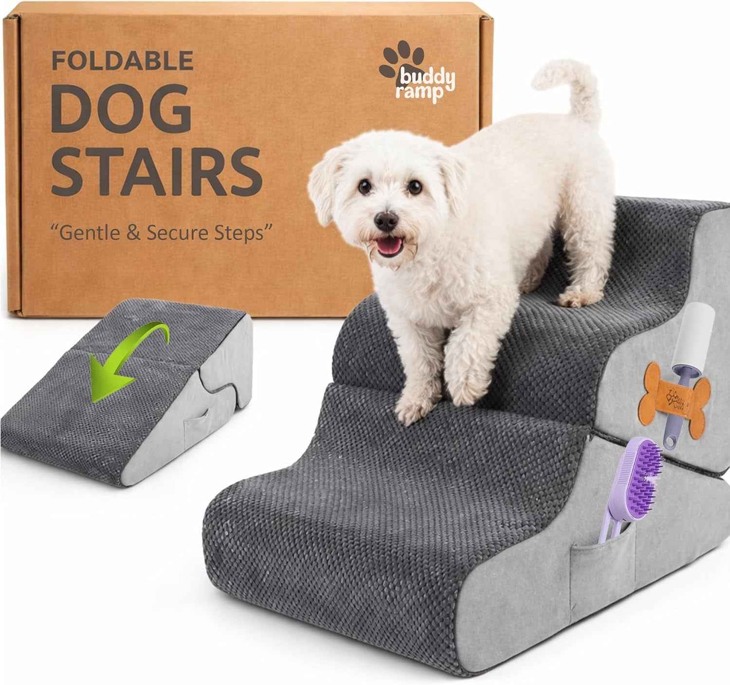 Dog Ramp for Bed Foldable 2 in 1 Stairs Foam Non Slip Pet Steps
