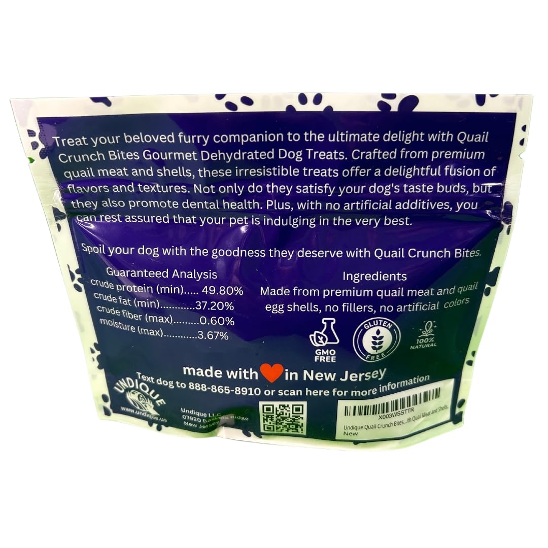 Quail Crunch Bites: Gourmet Dehydrated Dog Treats with Quail Meat & Shells | Premium Healthy Dog Treats for Training | Organic Ingredients for a Happy Palate