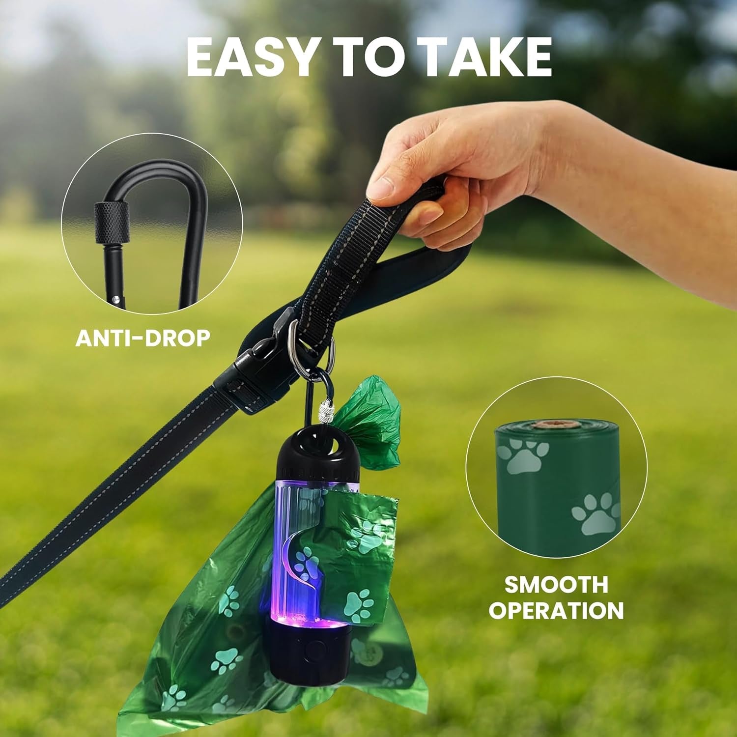 Dog Poop Bag Dispenser LED Flashlight USB C Rechargeable 45 Bags