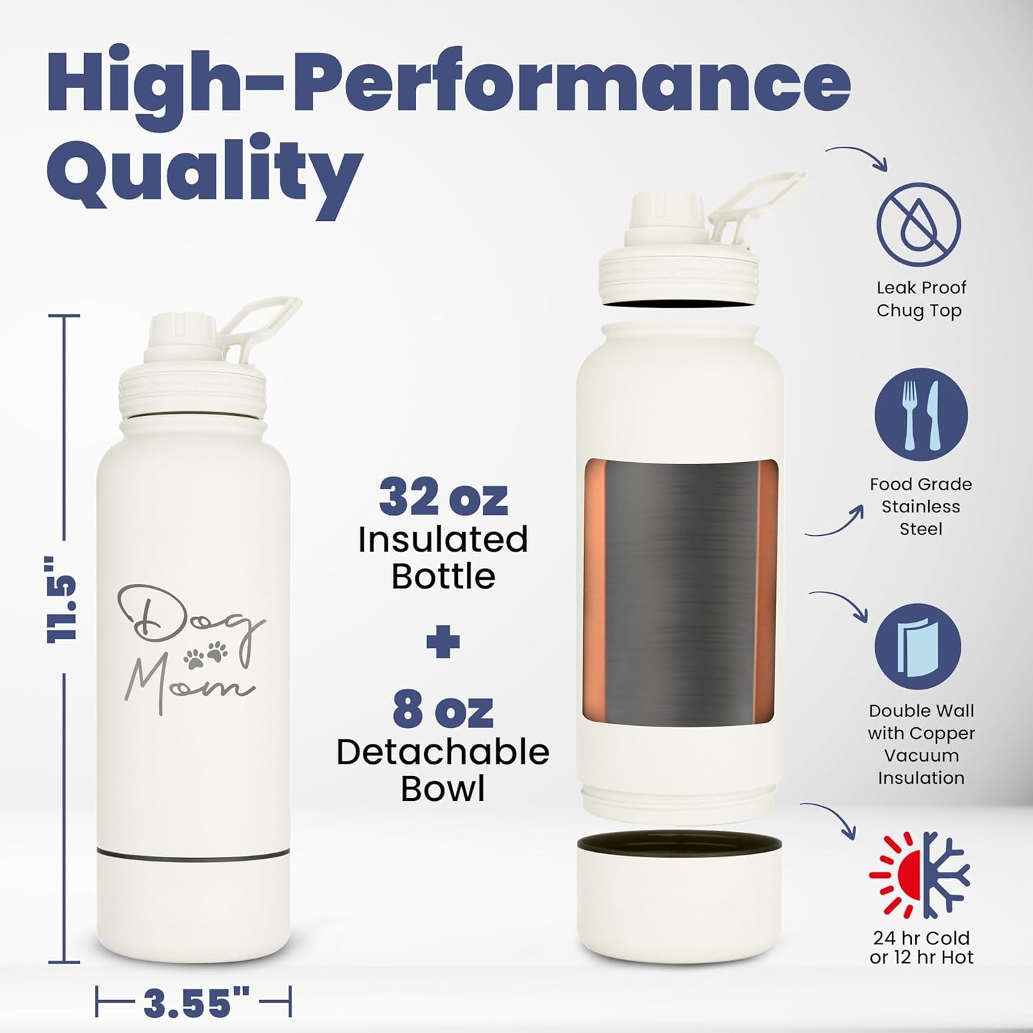 Dog Mom Water Bottle 32oz Insulated Stainless Steel with Dog Bowl Travel