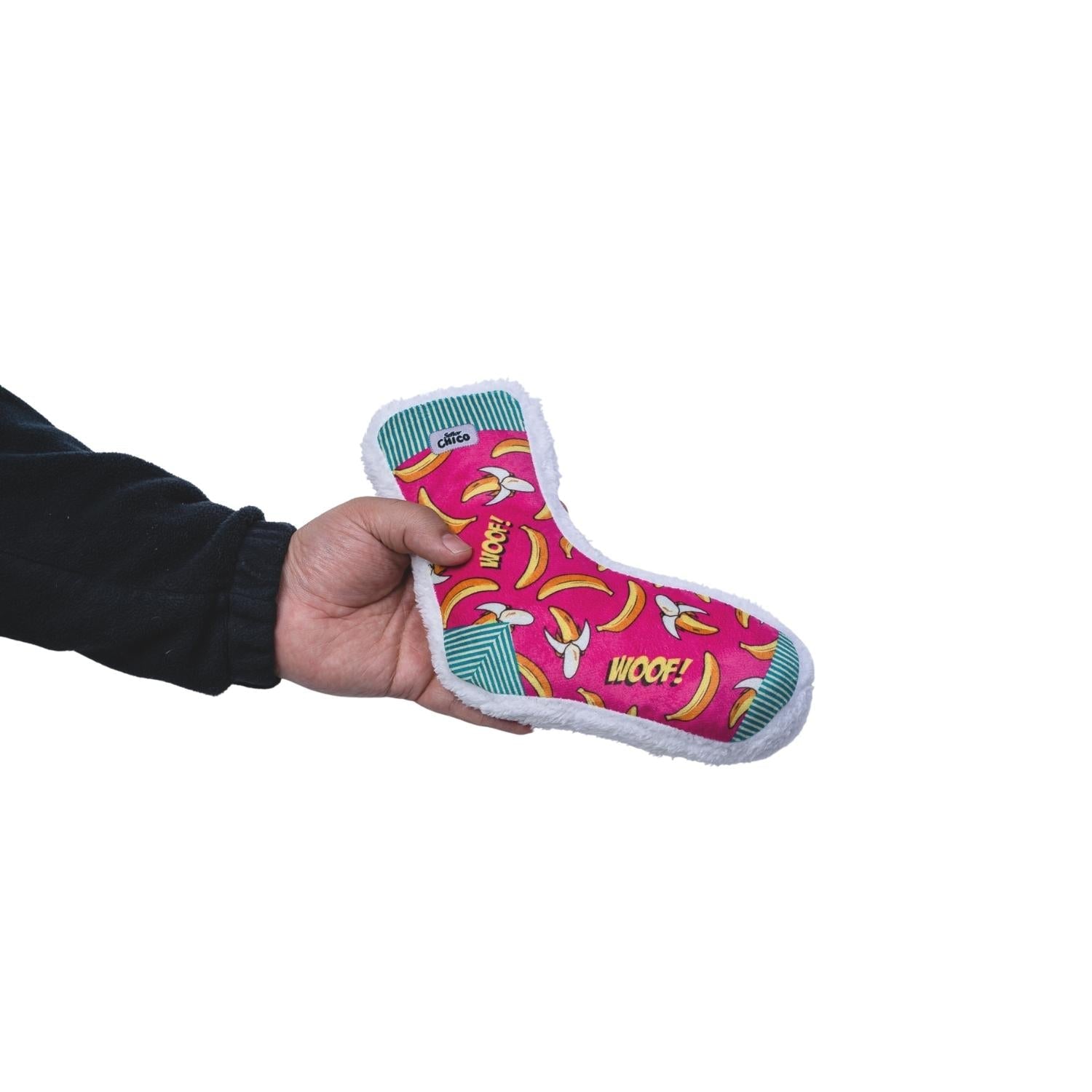 Squeaky Banana Plush Sock Dog Toy with Crinkle Paper
