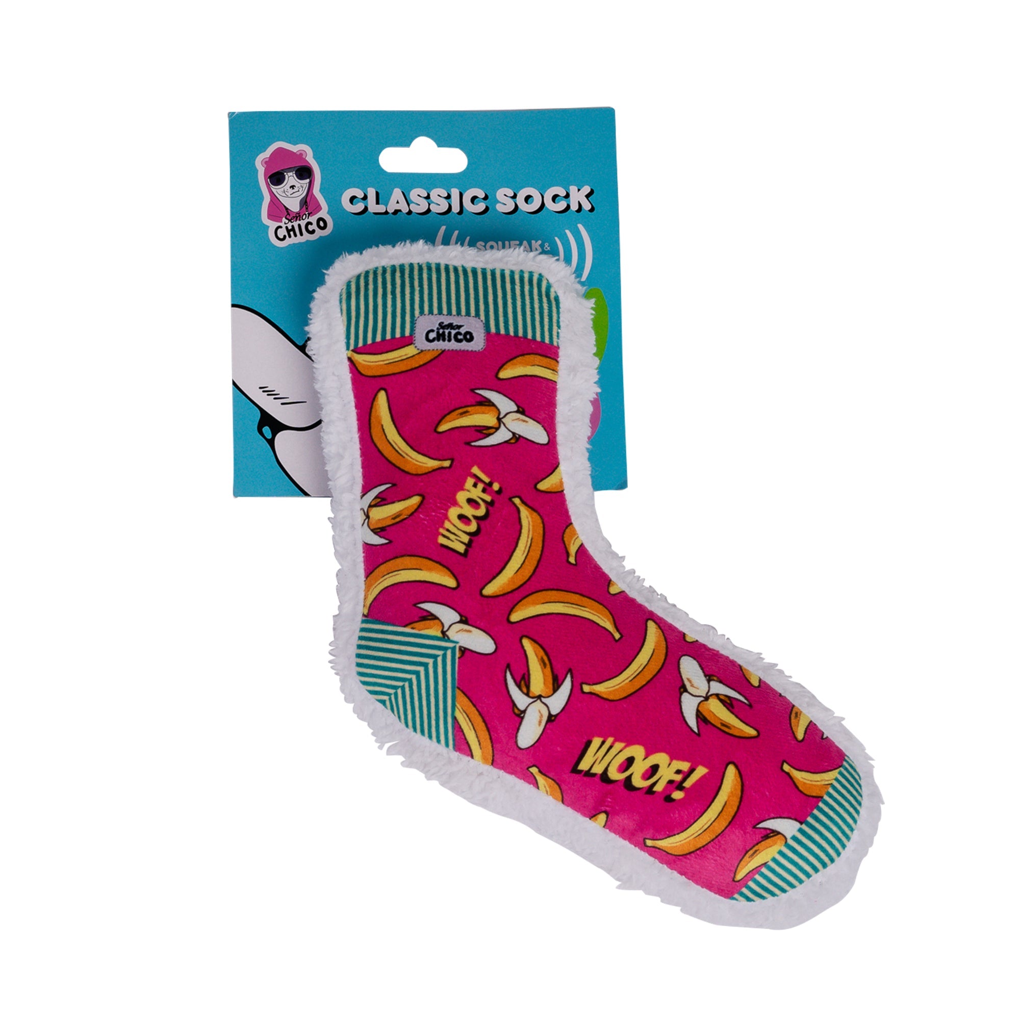 Squeaky Banana Plush Sock Dog Toy with Crinkle Paper