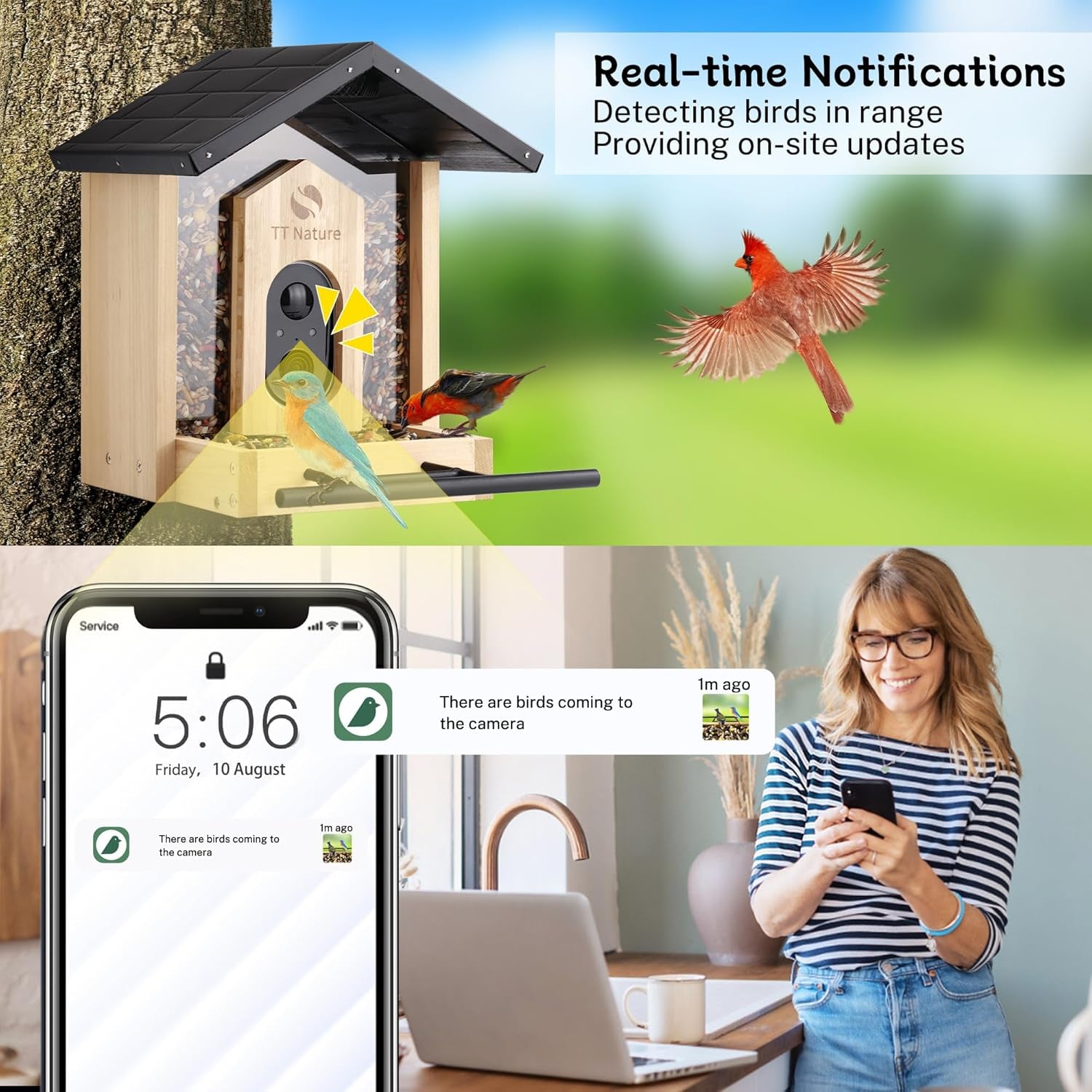 Bird Feeder Camera WiFi Smart AI Motion Detection 1080P 1.5L