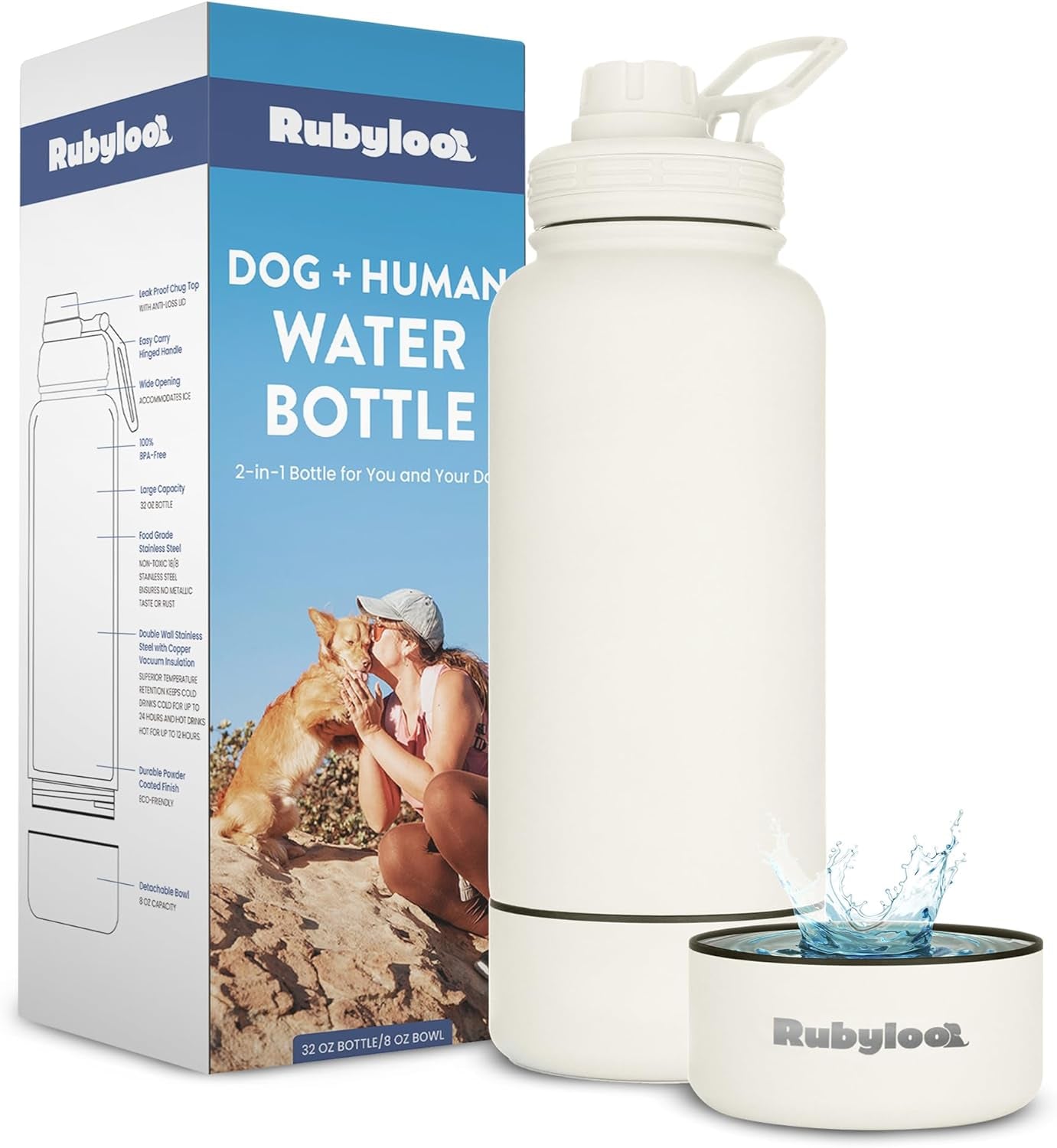 Dog Mom Water Bottle 32oz Insulated Stainless Steel with Dog Bowl Travel