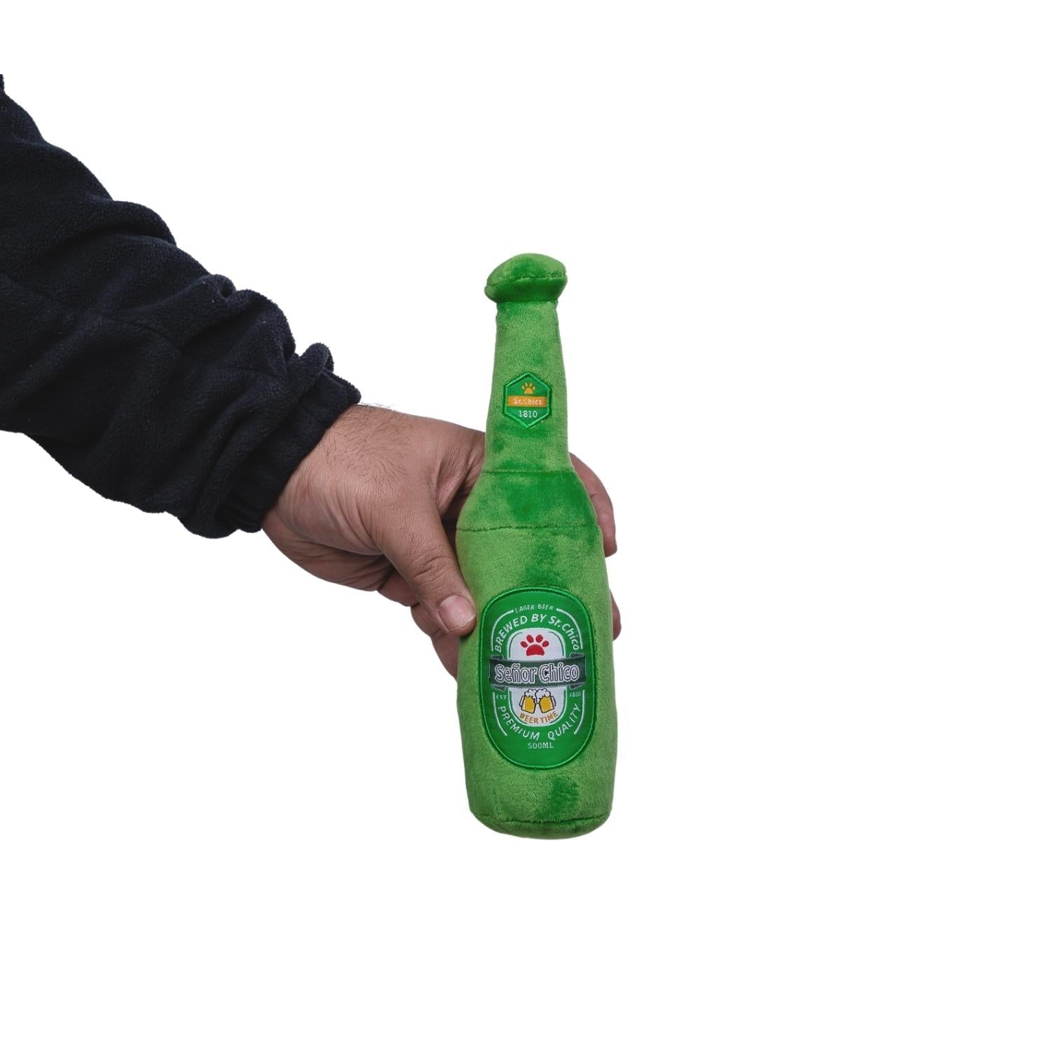 Beer Bottle & Cheers Glass Plush Dog Toy Set, Squeakers & Crinkle Paper