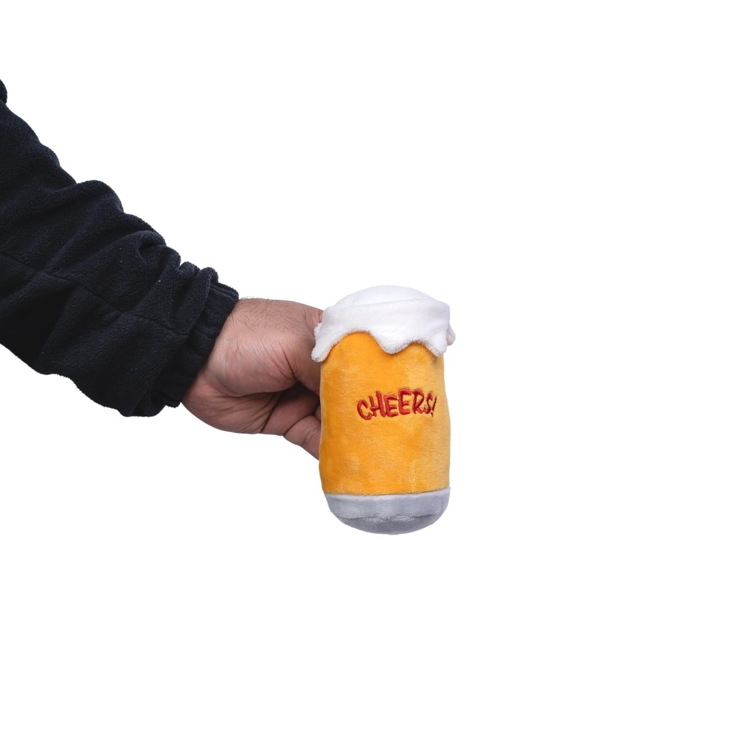 Beer Bottle & Cheers Glass Plush Dog Toy Set, Squeakers & Crinkle Paper