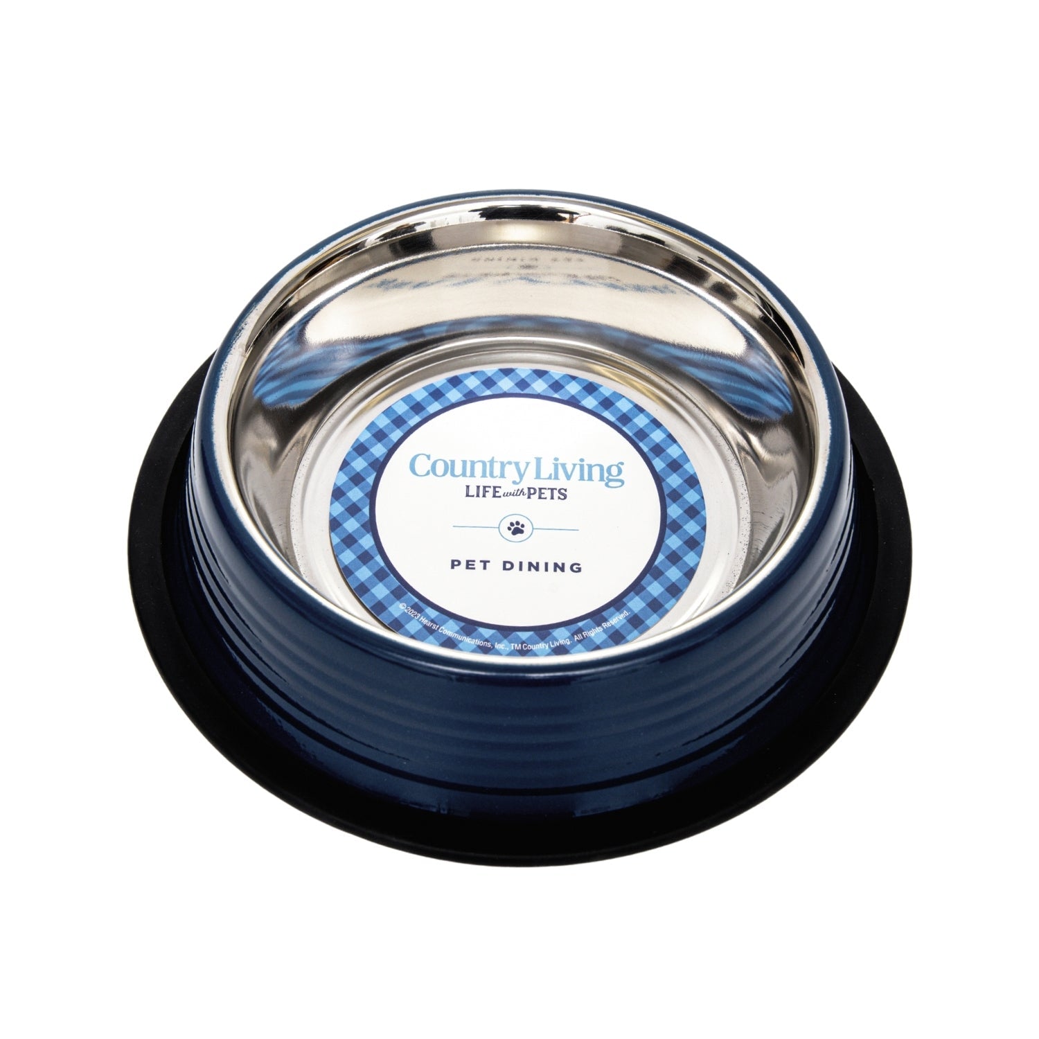 Country Living Ribbed Stainless Steel Pet Bowls – Poseidon Blue | Set of 2 | Non-Slip Base