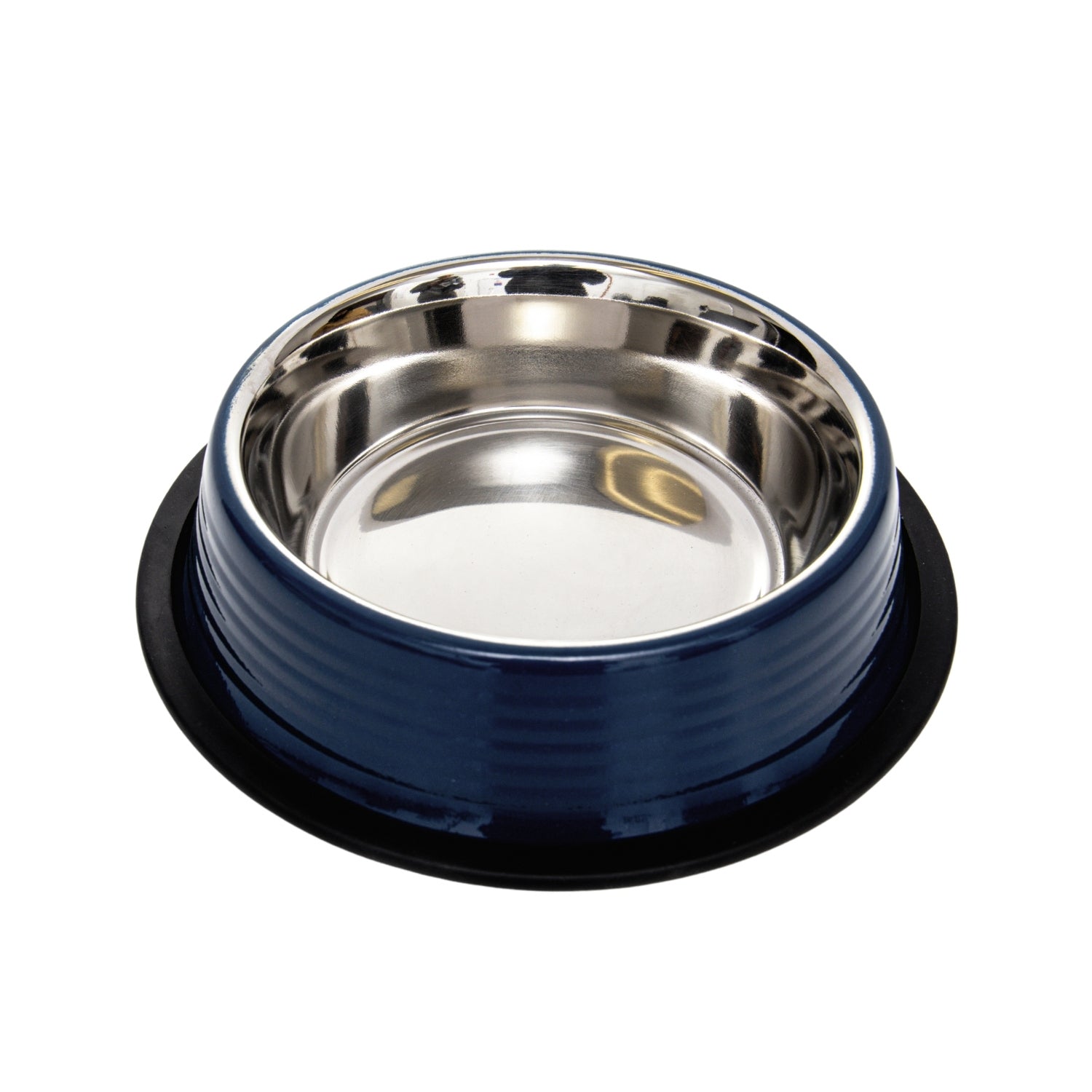 Country Living Ribbed Stainless Steel Pet Bowls – Poseidon Blue | Set of 2 | Non-Slip Base