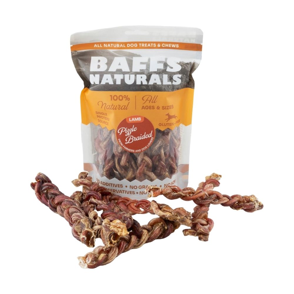 BAFFS NATURALS Braided Lamb Pizzle Dog Chews, 8 oz