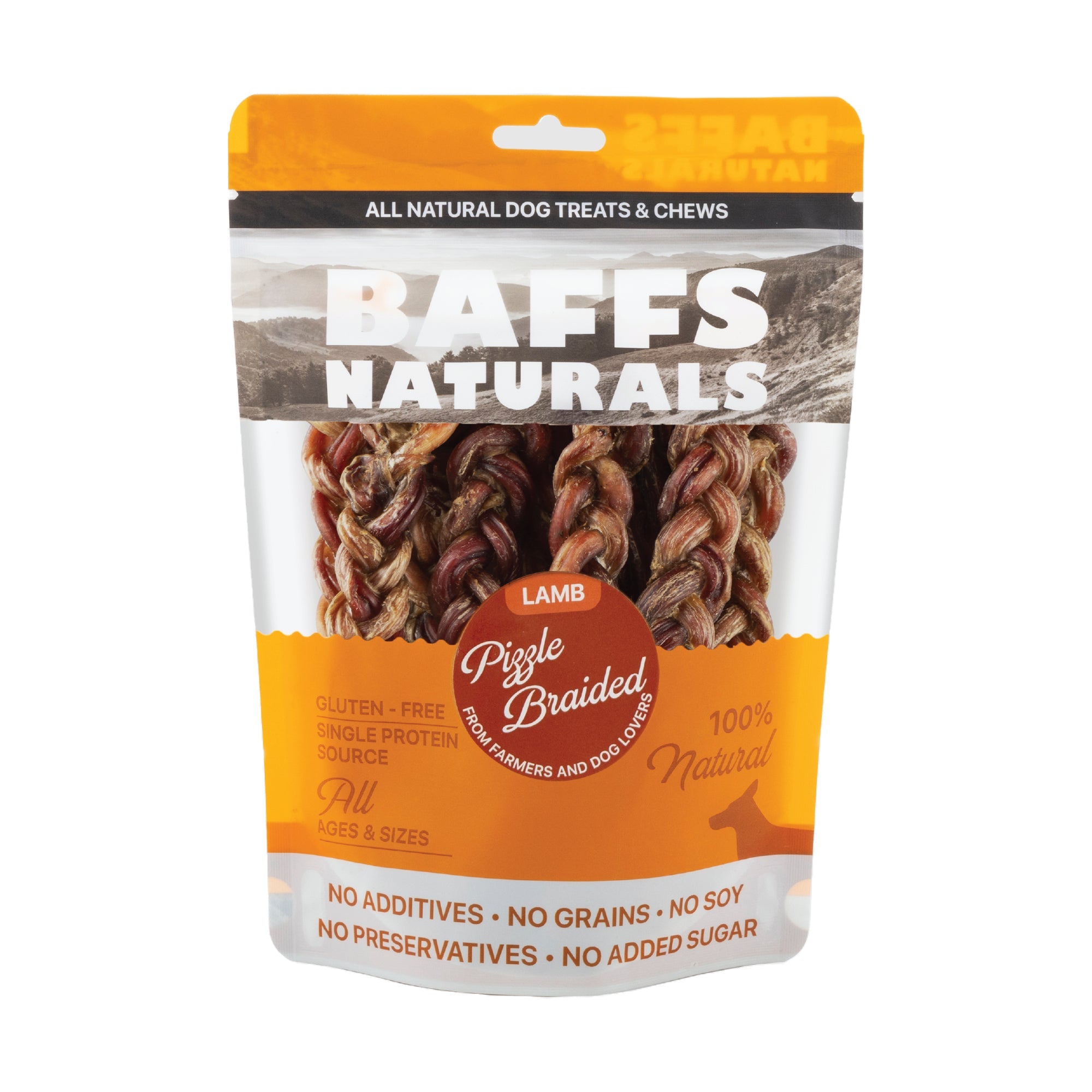 BAFFS NATURALS Braided Lamb Pizzle Dog Chews, 8 oz