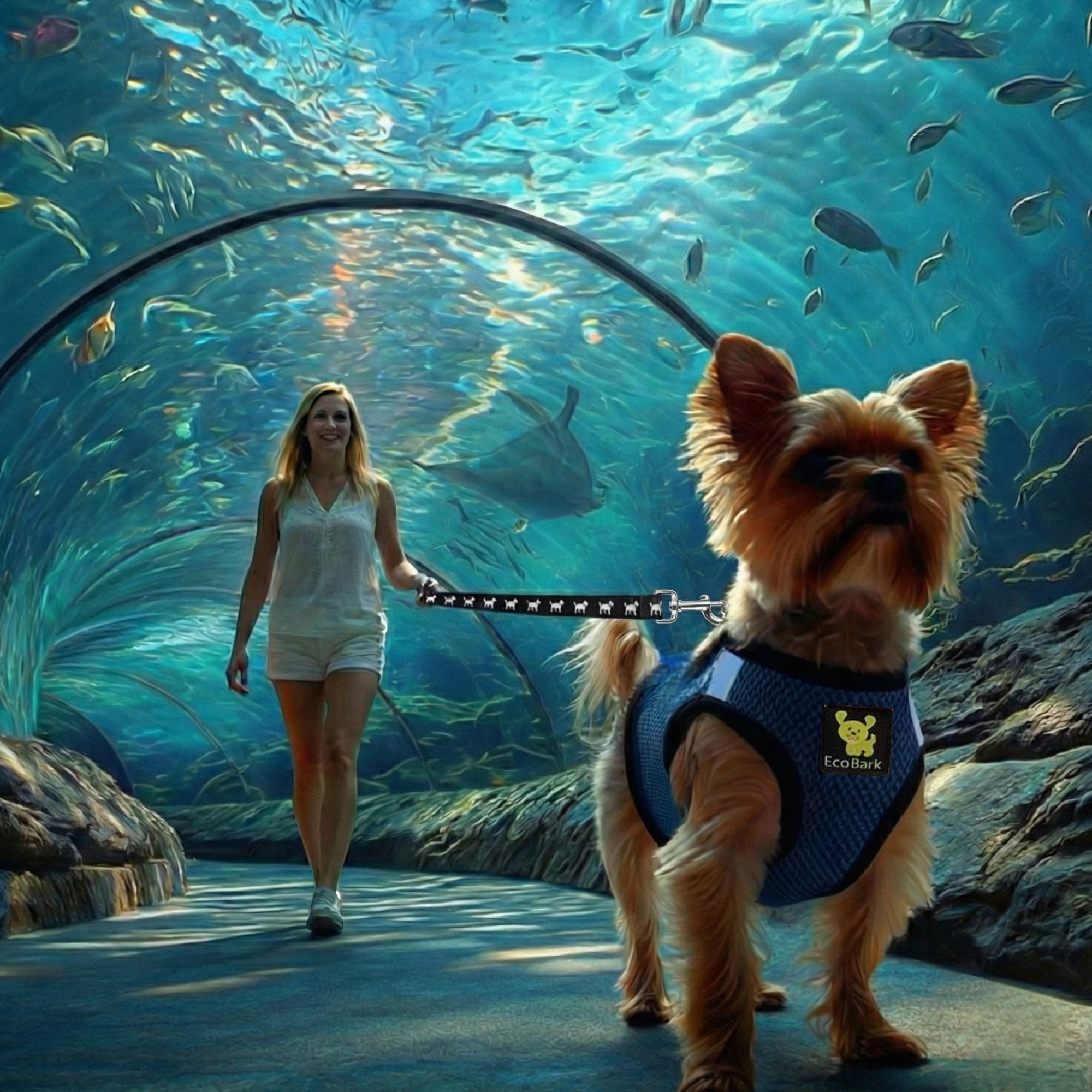 EcoBark Step In Dog Harness - Teacup & Small Breeds- Reflective Soft Mesh Harness for Teacup, Small Dogs and Puppies / Bright Blue Sport