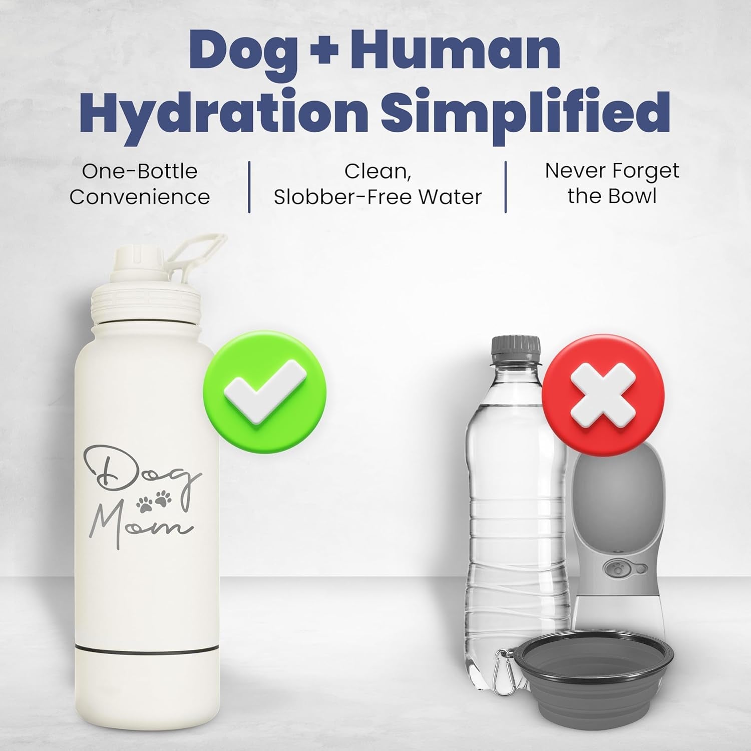 Dog Mom Water Bottle 32oz Insulated Stainless Steel with Dog Bowl Travel