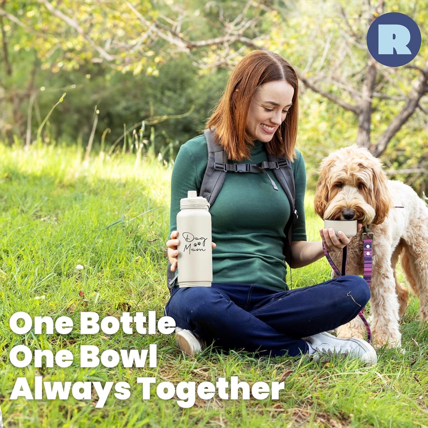 Dog Mom Water Bottle 32oz Insulated Stainless Steel with Dog Bowl Travel