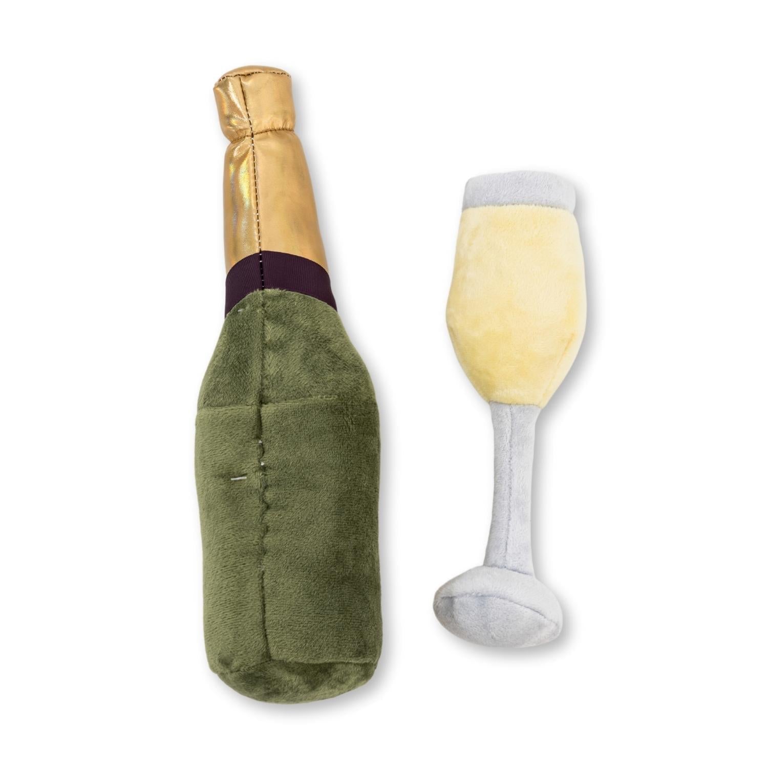 Champawgne Cheers Plush Dog Toy Set, Glass & Bottle, Squeakers & Crinkle Paper