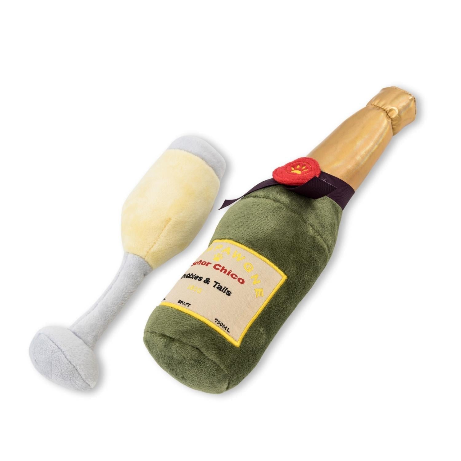 Champawgne Cheers Plush Dog Toy Set, Glass & Bottle, Squeakers & Crinkle Paper