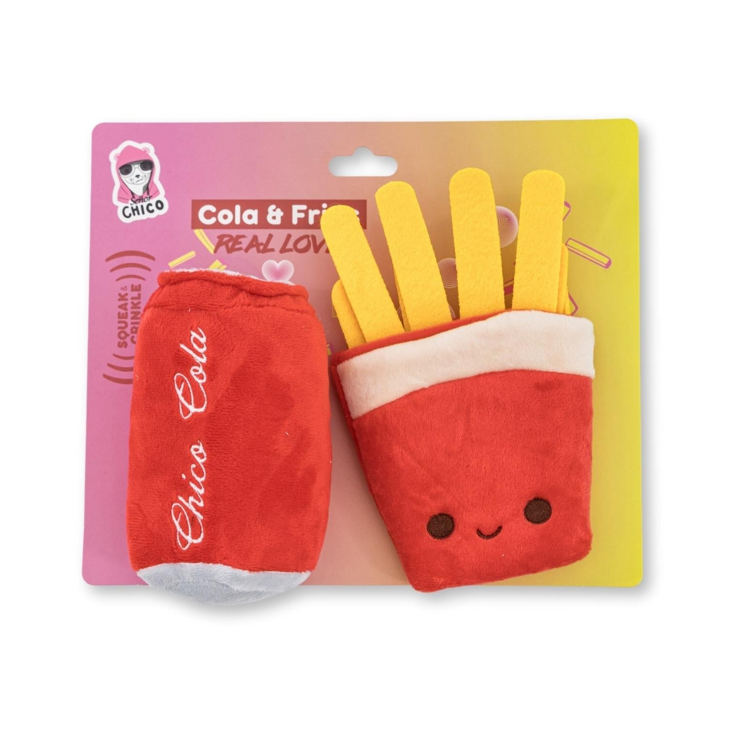 Cola & Fries Plush Dog Toy Set, Squeakers & Crinkle Paper
