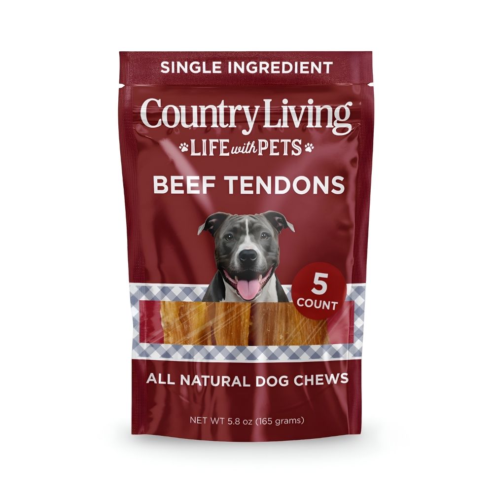 Country Living 5-6 Beef Backstrap Tendon Dog Chews  5 Count Bag  All-Natural, Long-Lasting, High-Protein Dog Treats  Single-Ingredient, Grain-Free