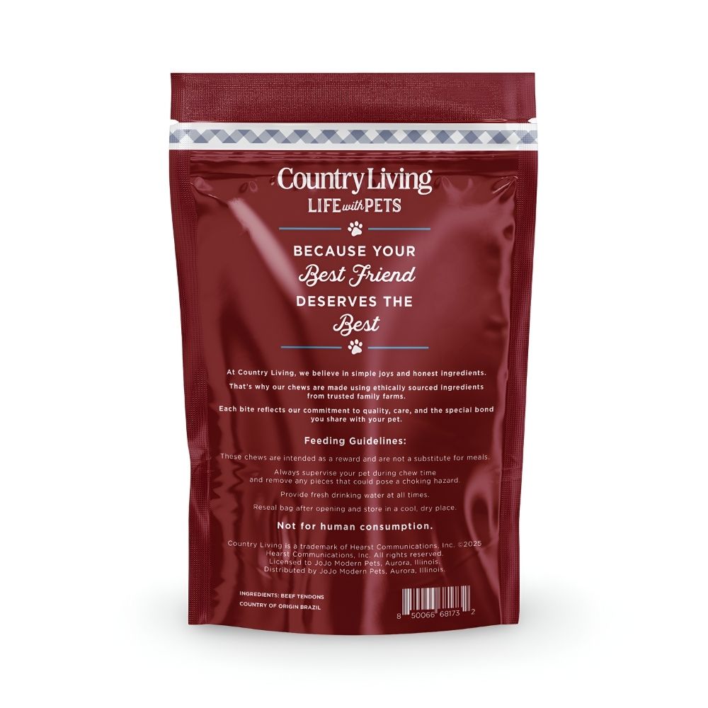 Country Living 5-6 Beef Backstrap Tendon Dog Chews  5 Count Bag  All-Natural, Long-Lasting, High-Protein Dog Treats  Single-Ingredient, Grain-Free