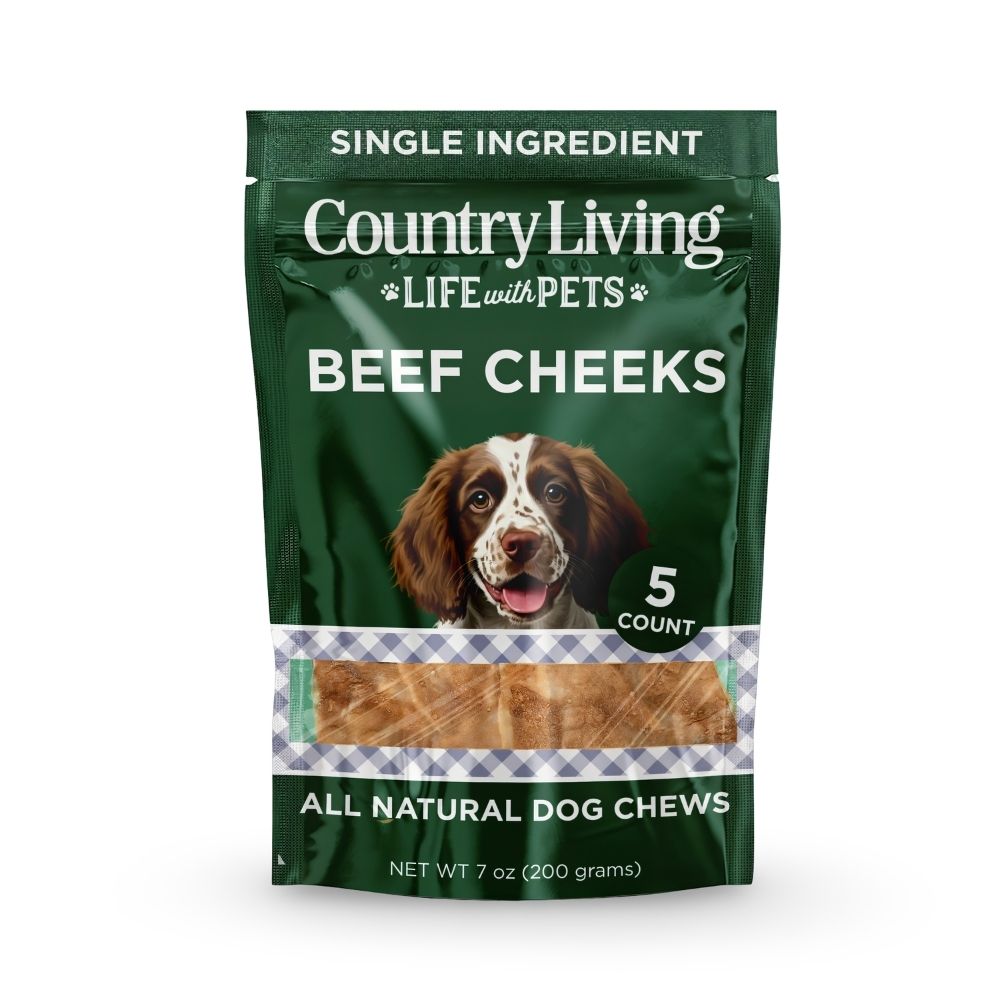 Country Living 4 x 4 Beef Cheek Chip Dog Treats  Chicken Flavor  5 Count Bag  All-Natural, High-Protein, Long-Lasting Dog Chews