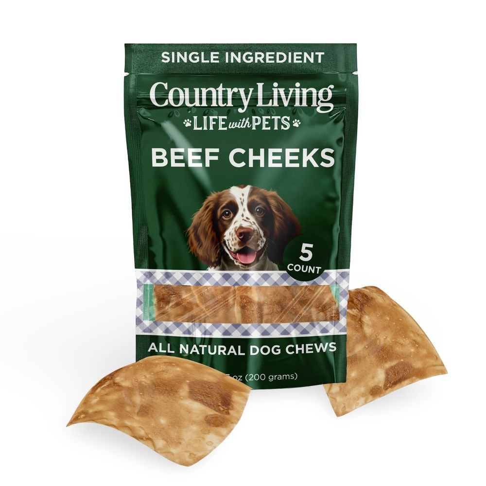Country Living 4 x 4 Beef Cheek Chip Dog Treats  Chicken Flavor  5 Count Bag  All-Natural, High-Protein, Long-Lasting Dog Chews