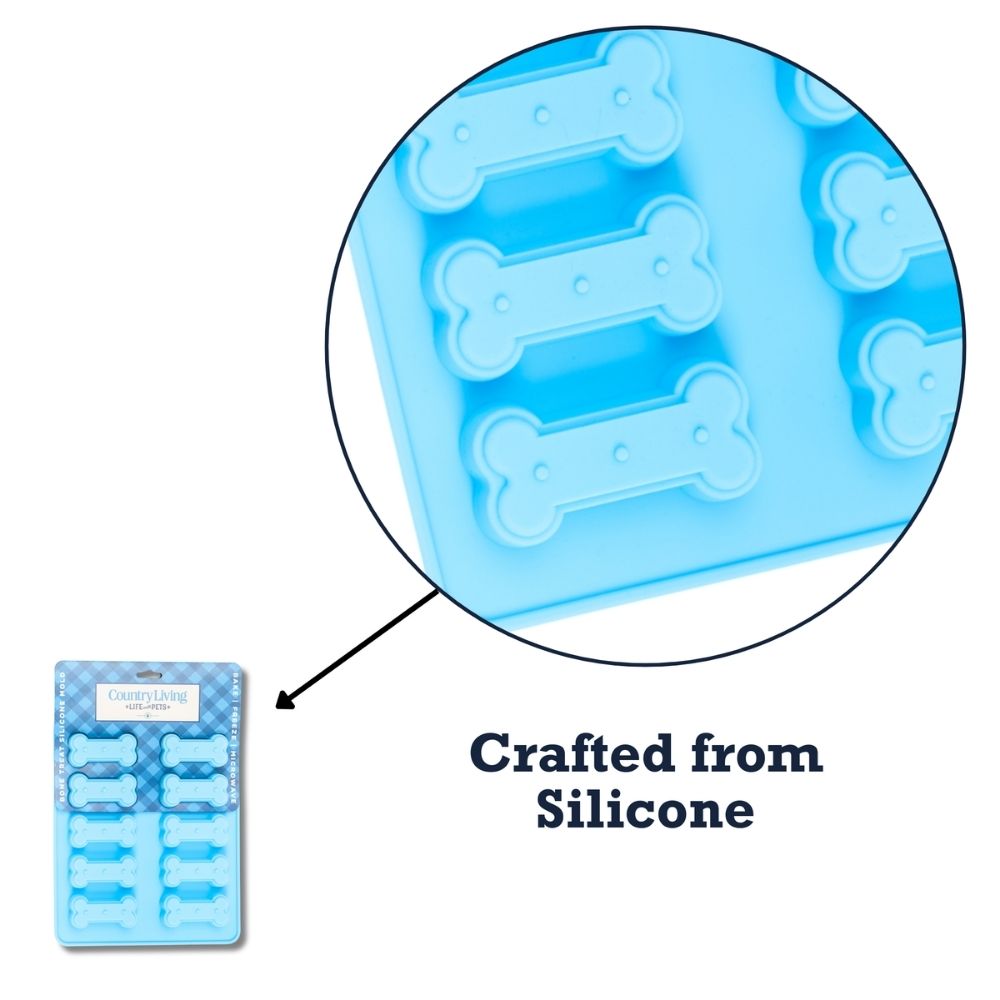 Country Living Bone-Shaped Silicone Baking Tray (10-Cavity Mold)  for Homemade Dog Treats, Candy, Cookies, Chocolate, and Ice Cubes