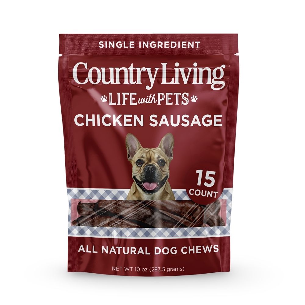 Country Living Chicken Sausage Dog Treats | 4"5" Soft & Chewy | 15-Count Bag