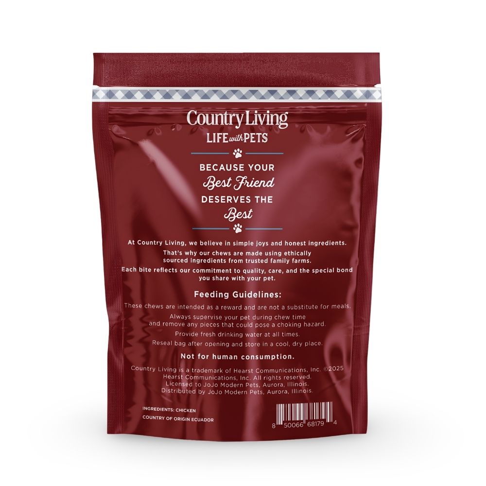 Country Living Chicken Sausage Dog Treats | 4"5" Soft & Chewy | 15-Count Bag